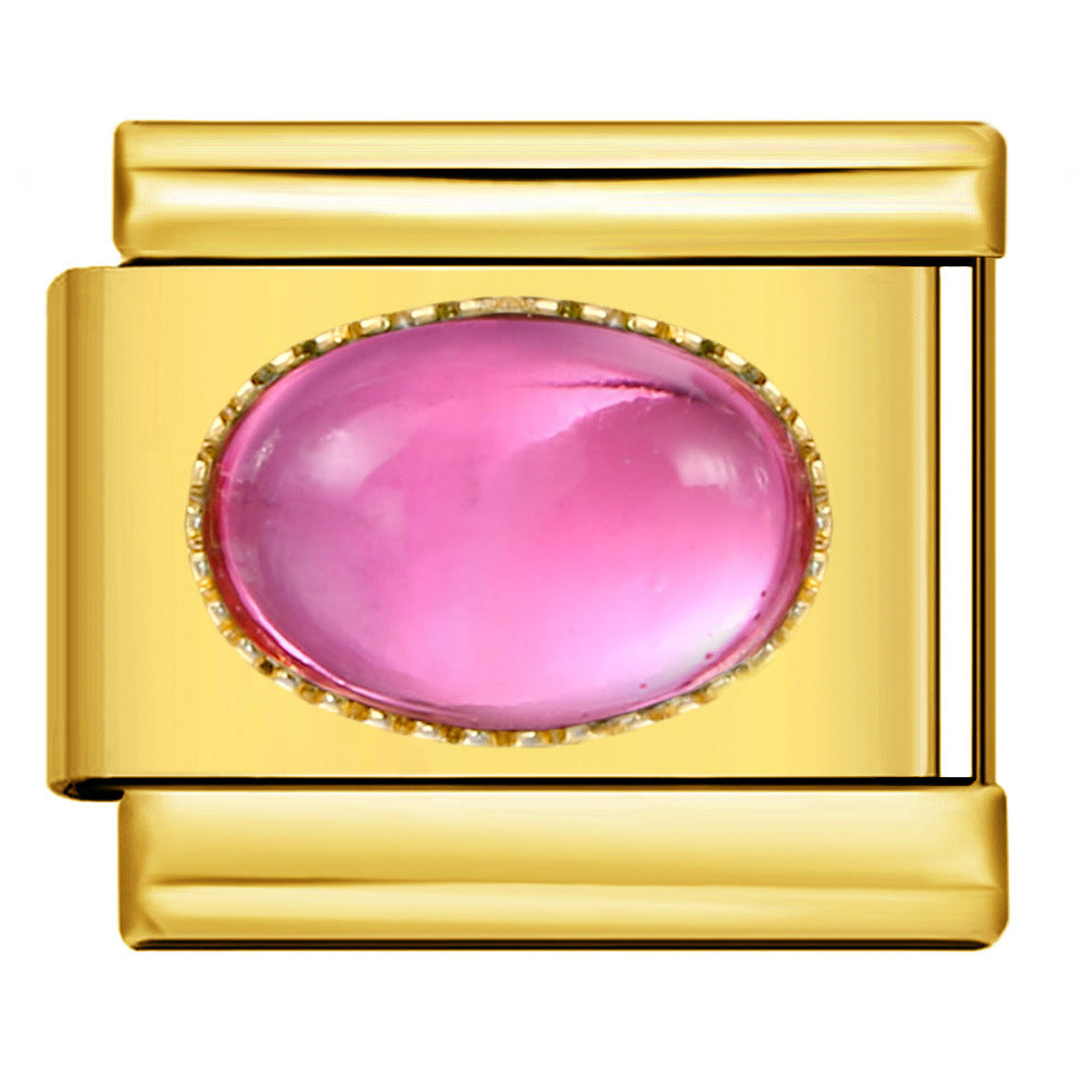 New Gold and Silver Bottom Micro Inlaid Oval Colored Stone Italian Module Bracelet DIY Titanium Steel Welding Oil Dripping Bracelet New Gold and Silver Bottom Micro Inlaid Oval Colored Stone Italian Module Bracelet DIY Titanium Steel Welding Oil Dripping Bracelet