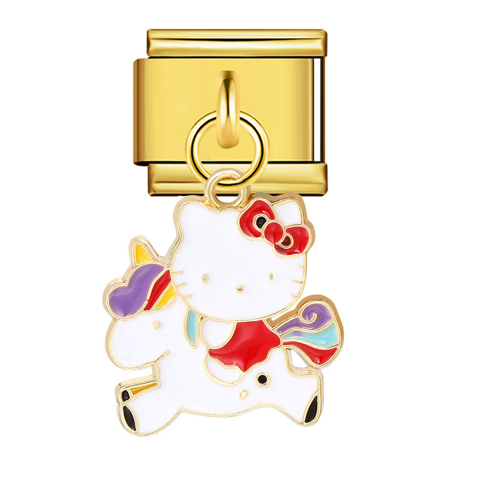 Charm Pendant Hook Style Italian Module Bracelet Titanium Steel Drip Oil Pattern DIY Bracelet Gift for Girls Charm Pendant Hook Style Italian Module Bracelet Titanium Steel Drip Oil Pattern DIY Bracelet Gift for Girls