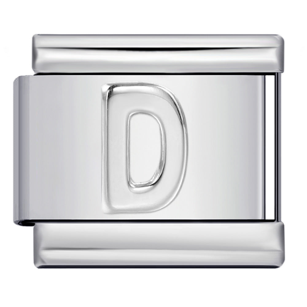 Italian Stainless Steel Silver Raised 26 Letter DIY Module Bracelet with Free Splicing Elastic Watch Strap Italian Stainless Steel Silver Raised 26 Letter DIY Module Bracelet with Free Splicing Elastic Watch Strap