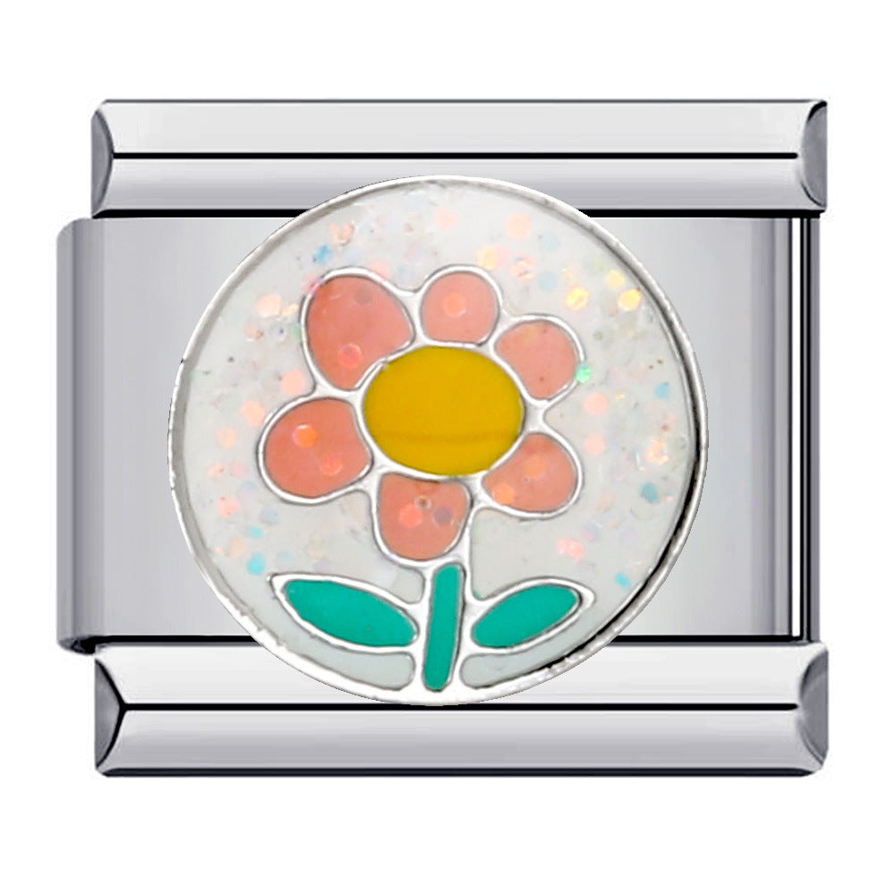 Flower Titanium Steel Drip Oil Welding Pattern Italian Module Bracelet Italian Charm Bracelet Flower Titanium Steel Drip Oil Welding Pattern Italian Module Bracelet Italian Charm Bracelet