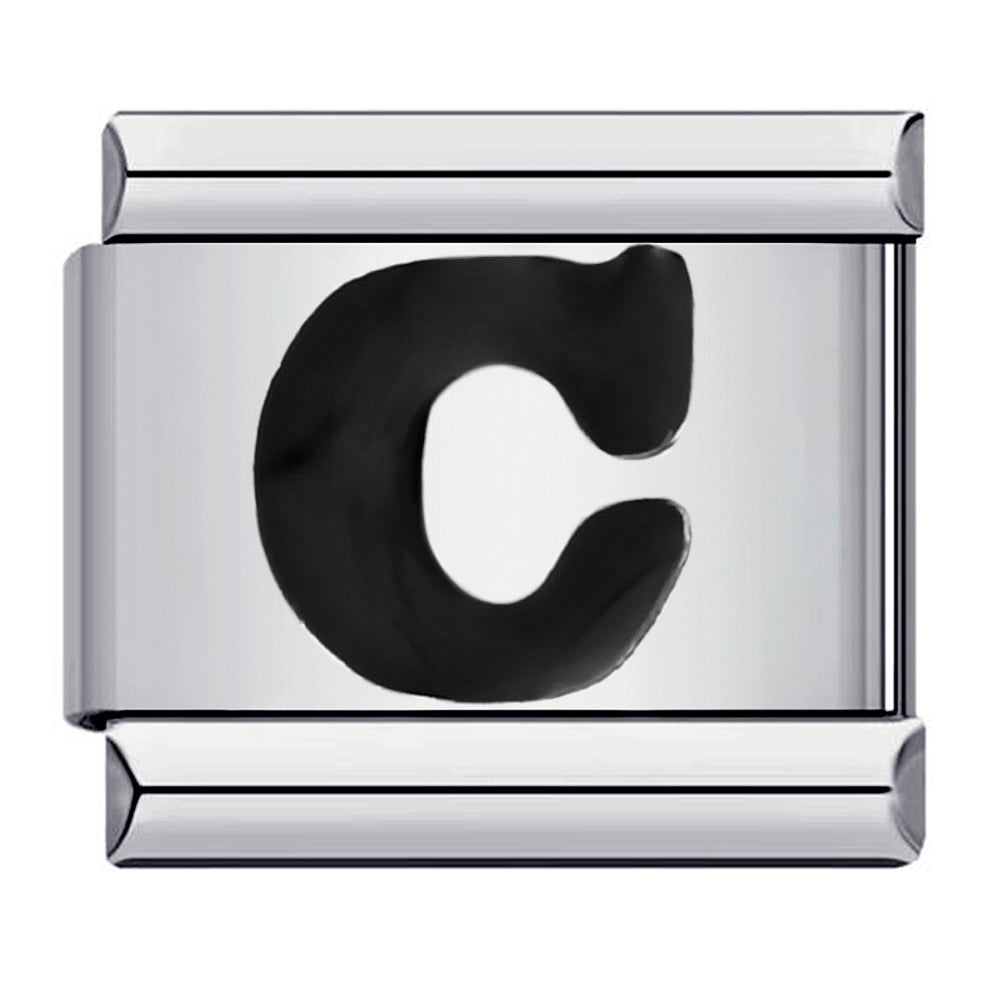 New Titanium Steel Black Alphabet DIY Italian Charm Bracelet Custom Name Link Chain New Titanium Steel Black Alphabet DIY Italian Charm Bracelet Custom Name Link Chain