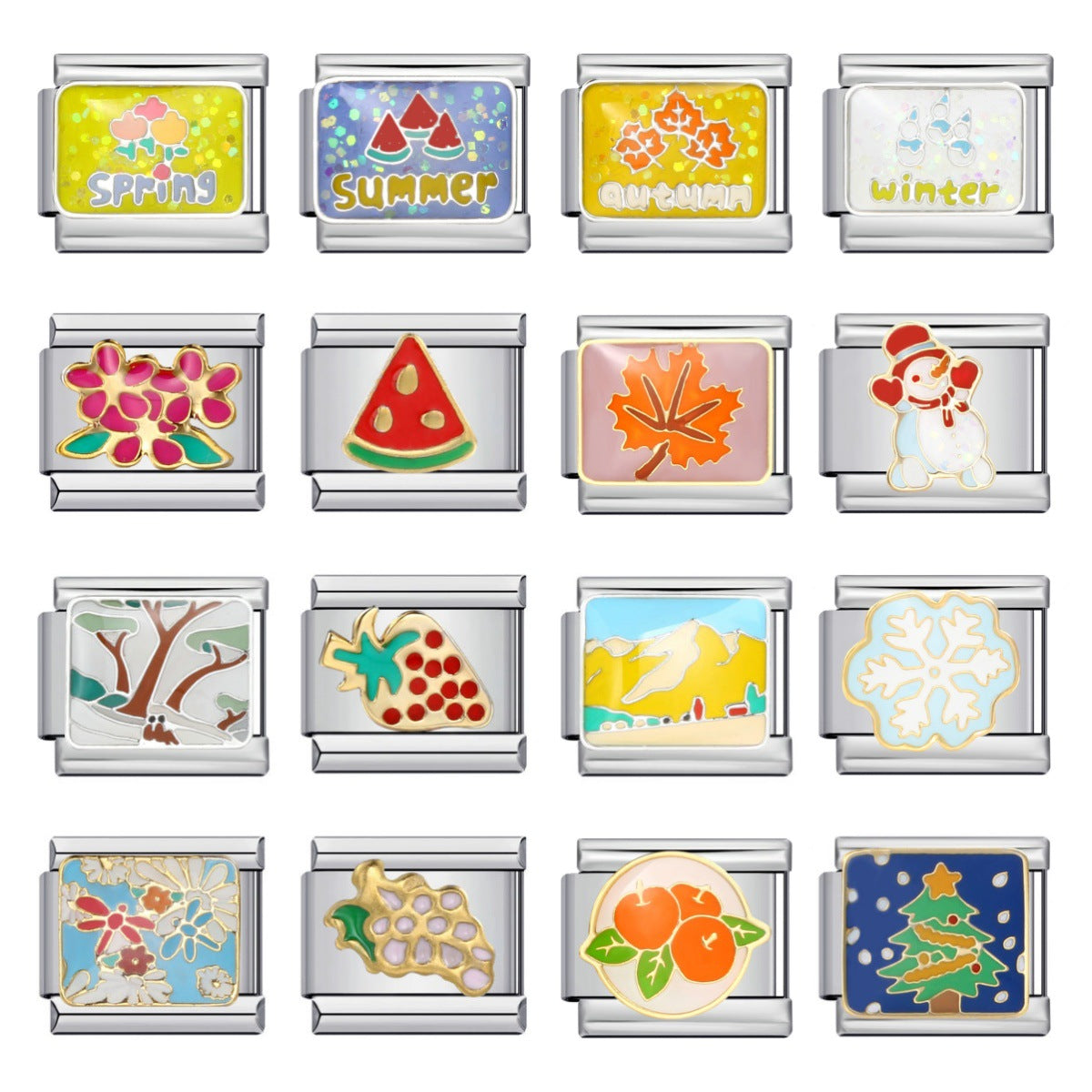 Four Season Element Gold-plated Oil Drop DIY Italian Module Bracelet with Personalized Welding Pattern Stainless Steel Bracelet Four Season Element Gold-plated Oil Drop DIY Italian Module Bracelet with Personalized Welding Pattern Stainless Steel Bracelet