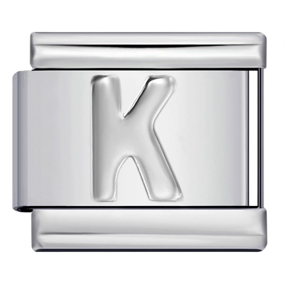 Italian Stainless Steel Silver Raised 26 Letter DIY Module Bracelet with Free Splicing Elastic Watch Strap Italian Stainless Steel Silver Raised 26 Letter DIY Module Bracelet with Free Splicing Elastic Watch Strap