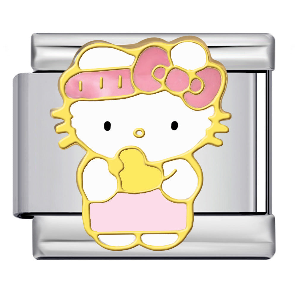 Cute Cartoon Cat Titanium Steel Welded Drip Bracelet DIY Italian Modular Charm Friendship Gift for Besties Cute Cartoon Cat Titanium Steel Welded Drip Bracelet DIY Italian Modular Charm Friendship Gift for Besties