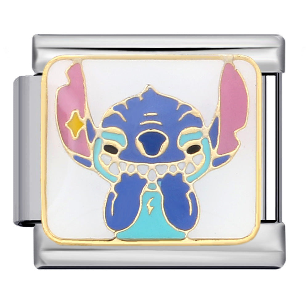 European and American Anime Italian Module Bracelet Stainless Steel Welding Gold Plating Drip Oil Cartoon DIY Elastic Splicing Bracelet European and American Anime Italian Module Bracelet Stainless Steel Welding Gold Plating Drip Oil Cartoon DIY Elastic Splicing Bracelet