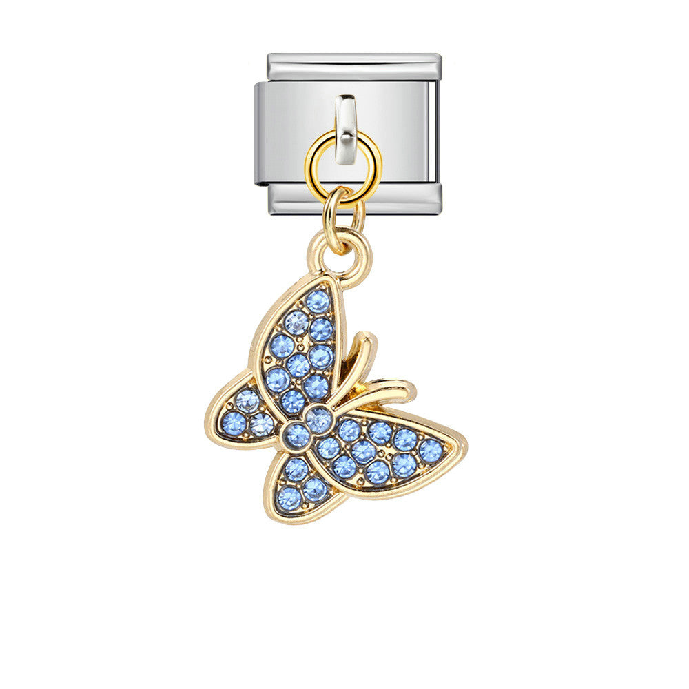 Fashion Diamond Butterfly Pendant Italian Modular Bracelet Gold Silver Elastic DIY Titanium Steel Chain Fashion Diamond Butterfly Pendant Italian Modular Bracelet Gold Silver Elastic DIY Titanium Steel Chain