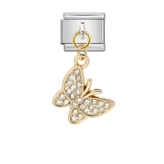 Fashion Diamond Butterfly Pendant Italian Modular Bracelet Gold Silver Elastic DIY Titanium Steel Chain