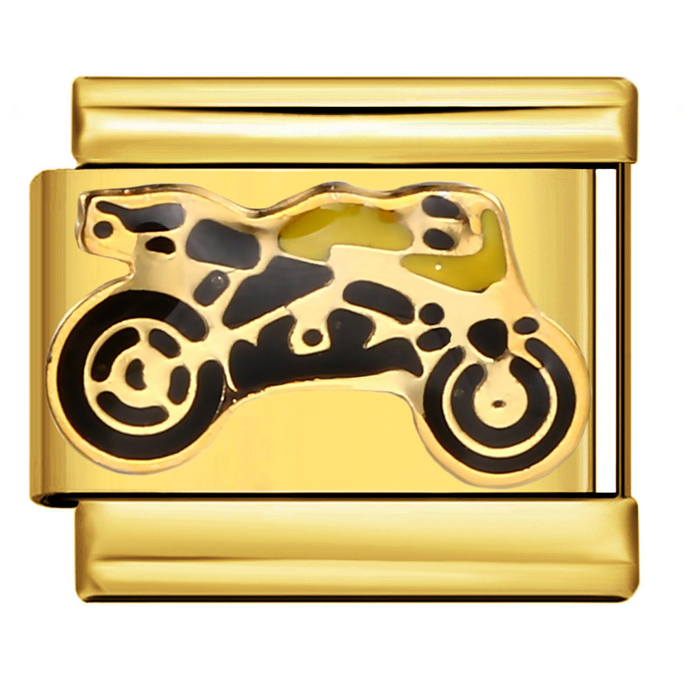 Gold Bottom Italian Module Bracelet Welding Dripping Oil Titanium Steel Bracelet Fashion DIY Italian Bracelet Gold Bottom Italian Module Bracelet Welding Dripping Oil Titanium Steel Bracelet Fashion DIY Italian Bracelet