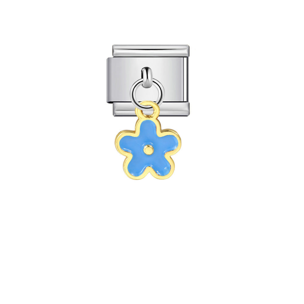 Single Silver Bottom Flower Pendant Italian Module Bracelet Stainless Steel Gold Plated Drip Oil DIY Hook Bracelet Single Silver Bottom Flower Pendant Italian Module Bracelet Stainless Steel Gold Plated Drip Oil DIY Hook Bracelet