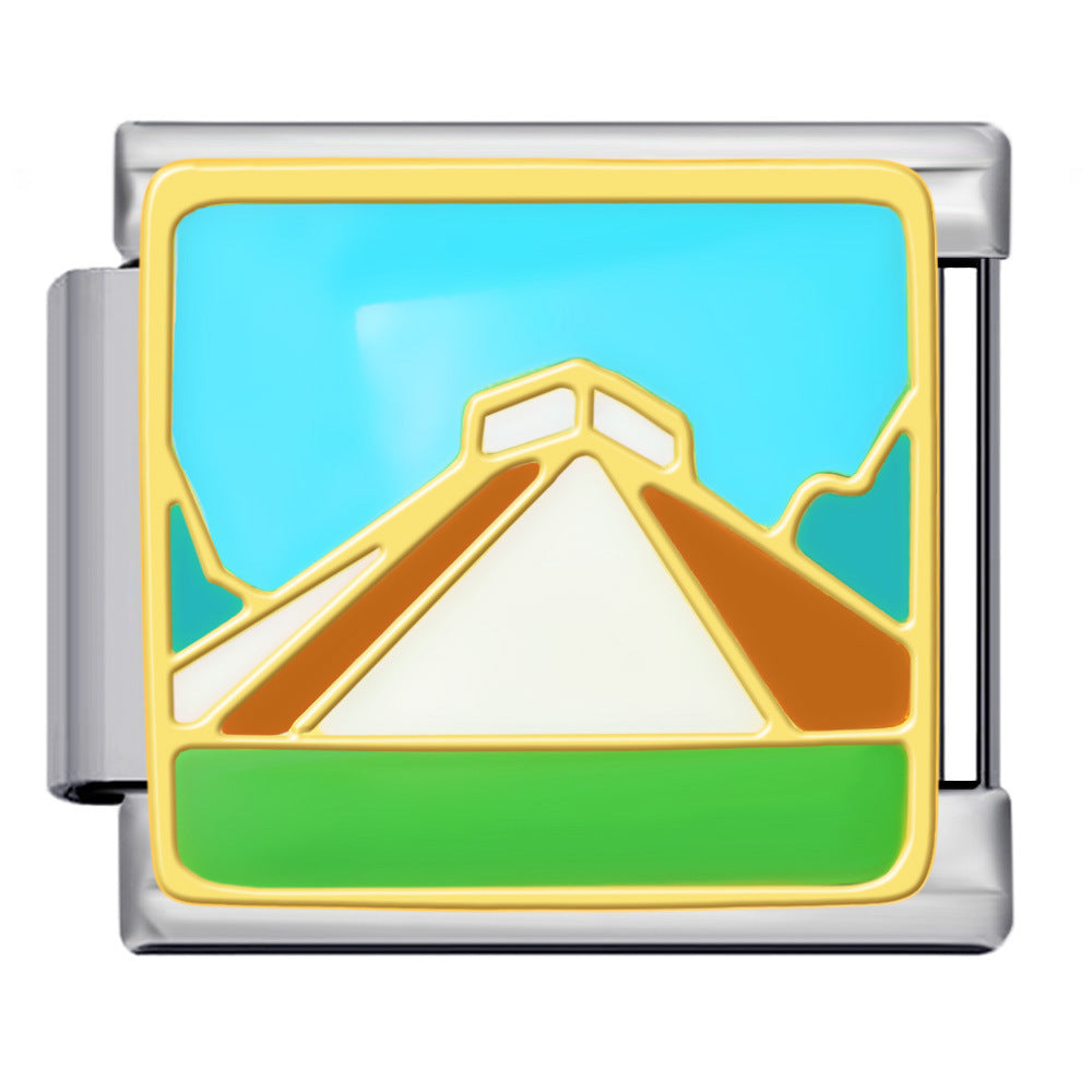 New River, Mountain, Seaside Scenery Italian Module Bracelet with Gold Plating and Oil Dripping DIY Welding Stainless Steel Bracelet New River, Mountain, Seaside Scenery Italian Module Bracelet with Gold Plating and Oil Dripping DIY Welding Stainless Steel Bracelet