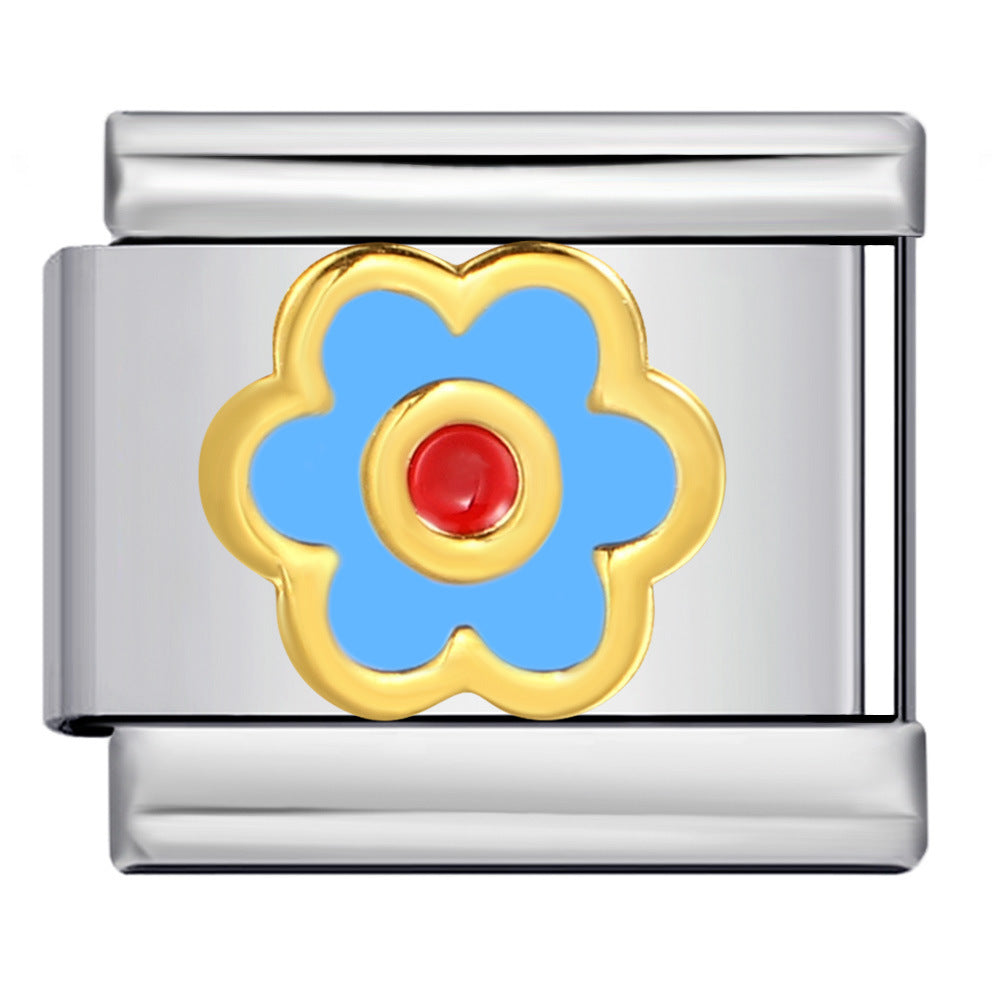 Color Drip Oil Petal Stamping Series DIY Italian Module Bracelet Titanium Steel Gold Plated Elastic Splicing Bracelet Color Drip Oil Petal Stamping Series DIY Italian Module Bracelet Titanium Steel Gold Plated Elastic Splicing Bracelet