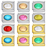 New Gold and Silver Bottom Micro Inlaid Oval Colored Stone Italian Module Bracelet DIY Titanium Steel Welding Oil Dripping Bracelet New Gold and Silver Bottom Micro Inlaid Oval Colored Stone Italian Module Bracelet DIY Titanium Steel Welding Oil Dripping Bracelet