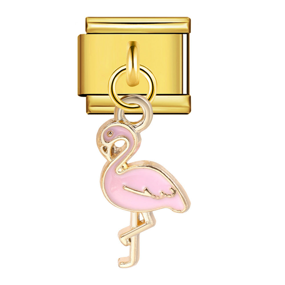 Charm Pendant Hook Style Italian Module Bracelet Titanium Steel Drip Oil Pattern DIY Bracelet Gift for Girls Charm Pendant Hook Style Italian Module Bracelet Titanium Steel Drip Oil Pattern DIY Bracelet Gift for Girls