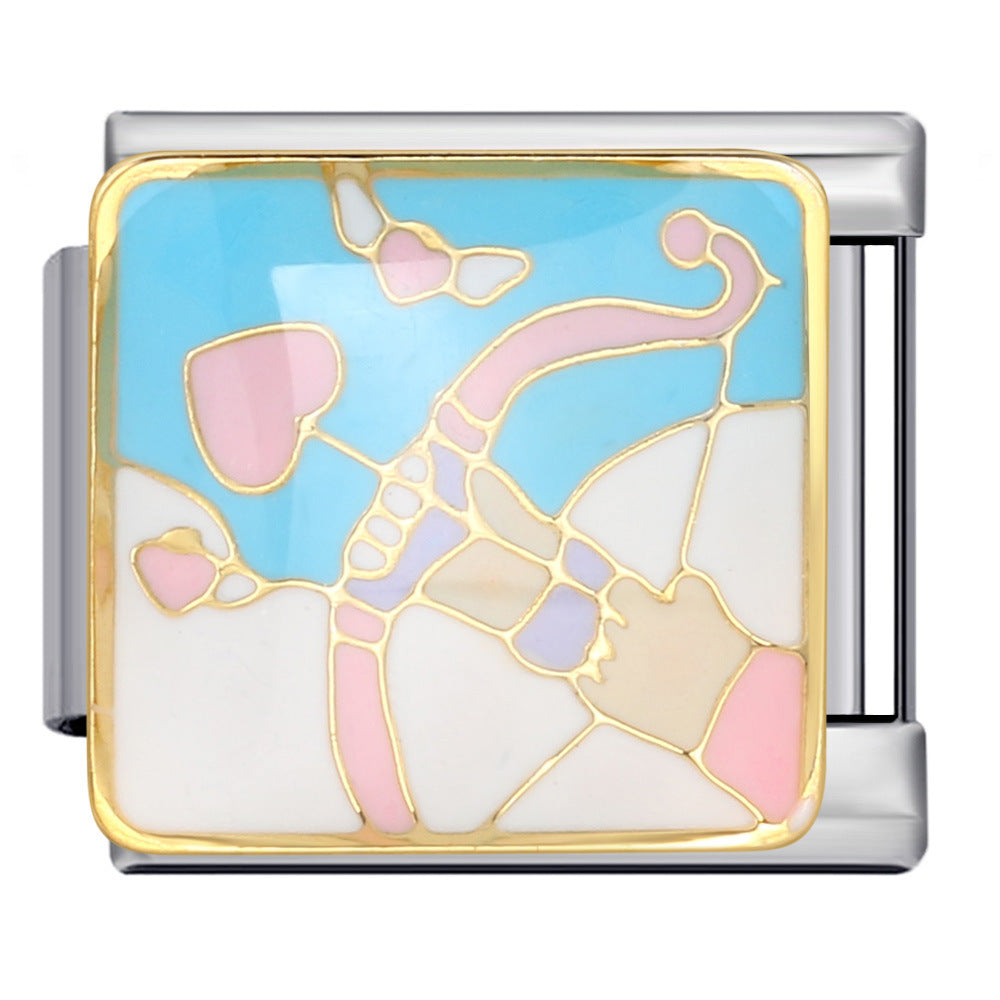 Romantic Valentine's Day Sweet Series Italian Module Bracelet Titanium Steel Welding Drip Oil Pattern DIY Bracelet Romantic Valentine's Day Sweet Series Italian Module Bracelet Titanium Steel Welding Drip Oil Pattern DIY Bracelet