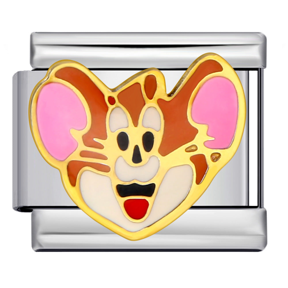 Stainless Steel Welding Drip Oil Animal Pattern DIY Italian Module Bracelet Free Splicing Elastic Accessories Wholesale Stainless Steel Welding Drip Oil Animal Pattern DIY Italian Module Bracelet Free Splicing Elastic Accessories Wholesale