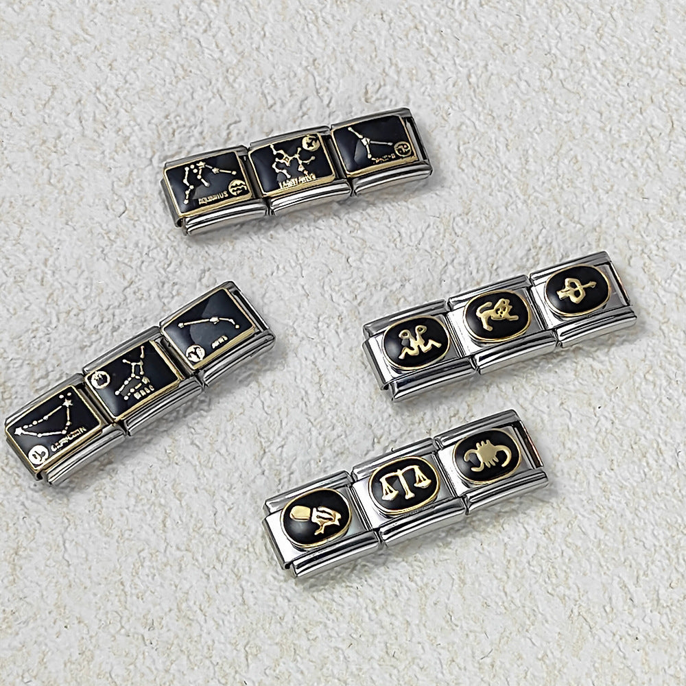 New 12 Constellation Series Italian Module Bracelet Stainless Steel Welding Gold Plating Drip Oil DIY Pattern Bracelet New 12 Constellation Series Italian Module Bracelet Stainless Steel Welding Gold Plating Drip Oil DIY Pattern Bracelet