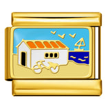 Gold Bottom Tourist Resort Scenery Pattern Italian Module Bracelet DIY Welding Drip Oil Stainless Steel Strap Chain Gold Bottom Tourist Resort Scenery Pattern Italian Module Bracelet DIY Welding Drip Oil Stainless Steel Strap Chain