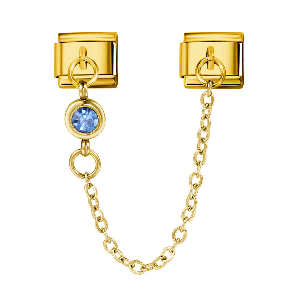 Cross Border Hot Selling 12th Birthday Stone Italian Module Bracelet Gold Hook Pendant DIY Elastic Stainless Steel Bracelet Cross Border Hot Selling 12th Birthday Stone Italian Module Bracelet Gold Hook Pendant DIY Elastic Stainless Steel Bracelet