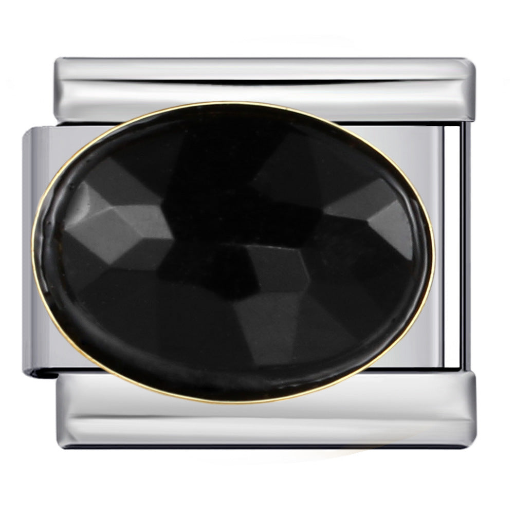 New Diamond Inlaid Stainless Steel Italian Module Bracelet Welding Large Elliptical Colored Stone DIY Elastic Bracelet Accessories New Diamond Inlaid Stainless Steel Italian Module Bracelet Welding Large Elliptical Colored Stone DIY Elastic Bracelet Accessories