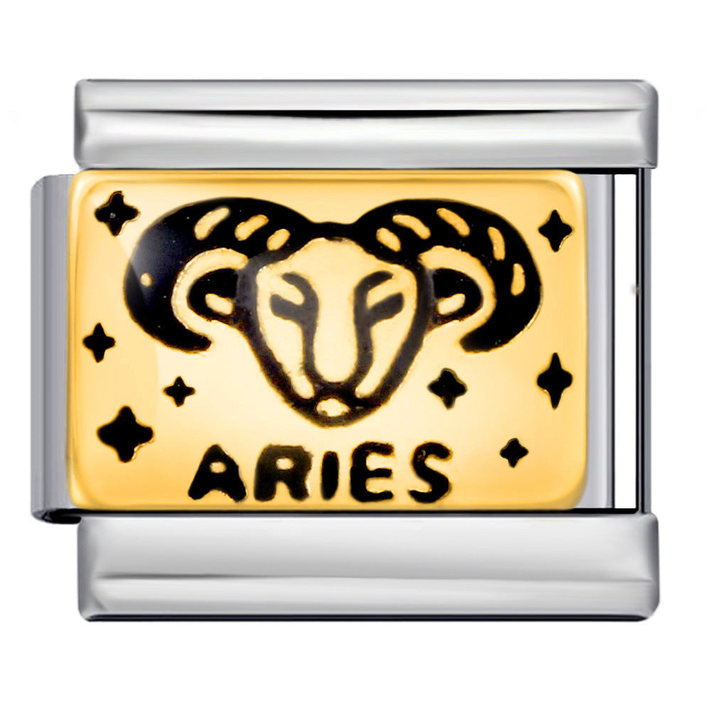 12 Zodiac Sign Italian Modular Bracelet Stainless Steel Gold Plated Enamel DIY Charm Bracelet Jewelry 12 Zodiac Sign Italian Modular Bracelet Stainless Steel Gold Plated Enamel DIY Charm Bracelet Jewelry