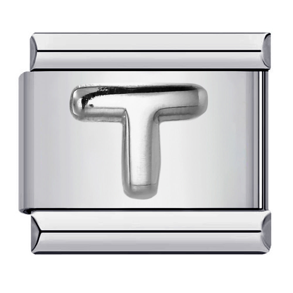 New Stainless Steel Silver Convex English Letter Italian Module Bracelet DIY Elastic Splicing Strap Chain New Stainless Steel Silver Convex English Letter Italian Module Bracelet DIY Elastic Splicing Strap Chain