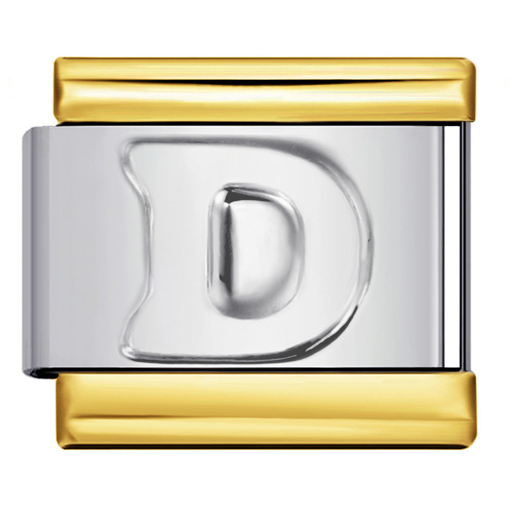 Fashion Gold Cover Silver Concave English Letter Bracelet Titanium Steel Non Dripping Oil DIY Italian Module Bracelet Wholesale Fashion Gold Cover Silver Concave English Letter Bracelet Titanium Steel Non Dripping Oil DIY Italian Module Bracelet Wholesale