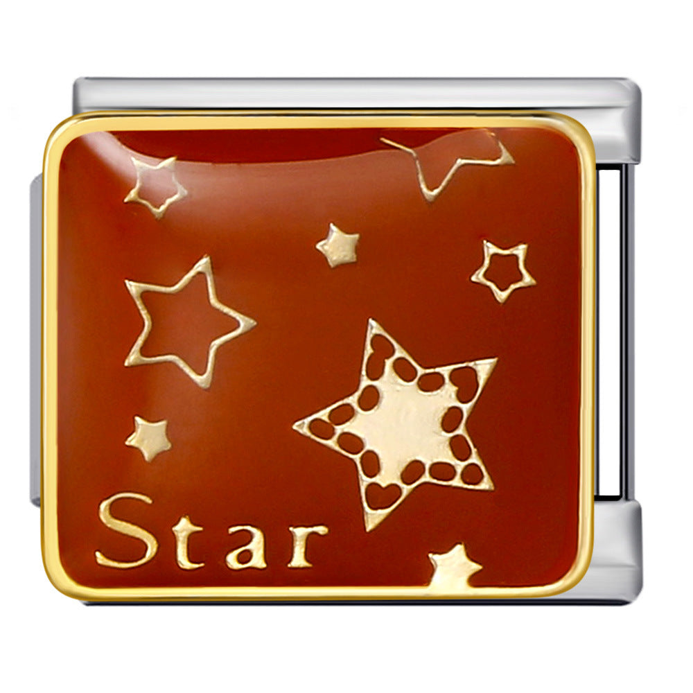 Wholesale of New Square Titanium Steel Bracelet Welding, Gold Plating, Drip Oil Cartoon DIY Italian Module Bracelet From Europe and America Wholesale of New Square Titanium Steel Bracelet Welding, Gold Plating, Drip Oil Cartoon DIY Italian Module Bracelet From Europe and America