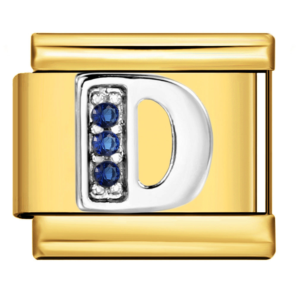 Italian Module Bracelet Gold Background Blue Diamond Letters DIY Stainless Steel Elastic Assembly Welded Strap Bracelet Italian Module Bracelet Gold Background Blue Diamond Letters DIY Stainless Steel Elastic Assembly Welded Strap Bracelet