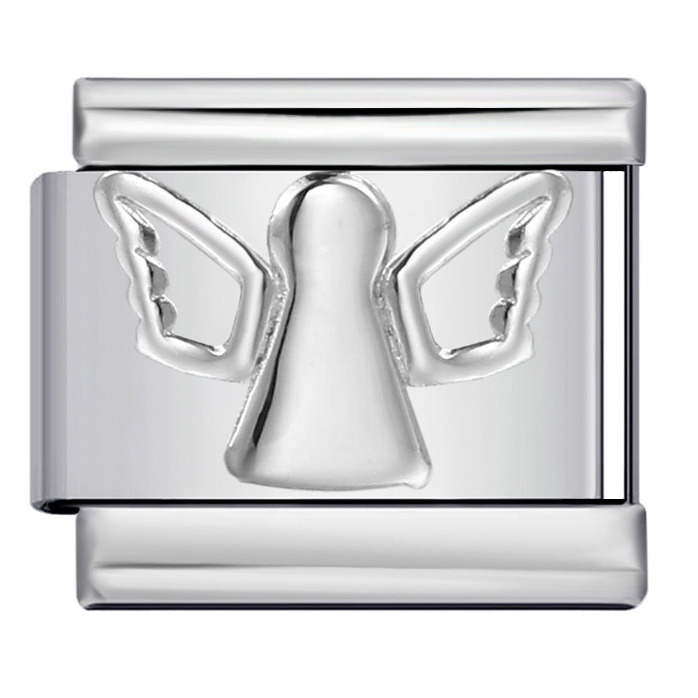 Photo Style Italian Module Bracelet with Angel Pattern Titanium Steel Welding, Gold Plating, Oil Dripping DIY Splicing Bracelet Photo Style Italian Module Bracelet with Angel Pattern Titanium Steel Welding, Gold Plating, Oil Dripping DIY Splicing Bracelet