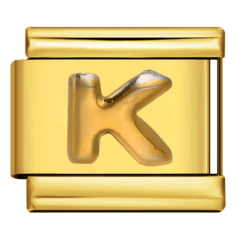 Golden Convex Letter Series Italian Module Bracelet Titanium Steel Stamping DIY Elastic Splicing Bracelet Accessories Golden Convex Letter Series Italian Module Bracelet Titanium Steel Stamping DIY Elastic Splicing Bracelet Accessories