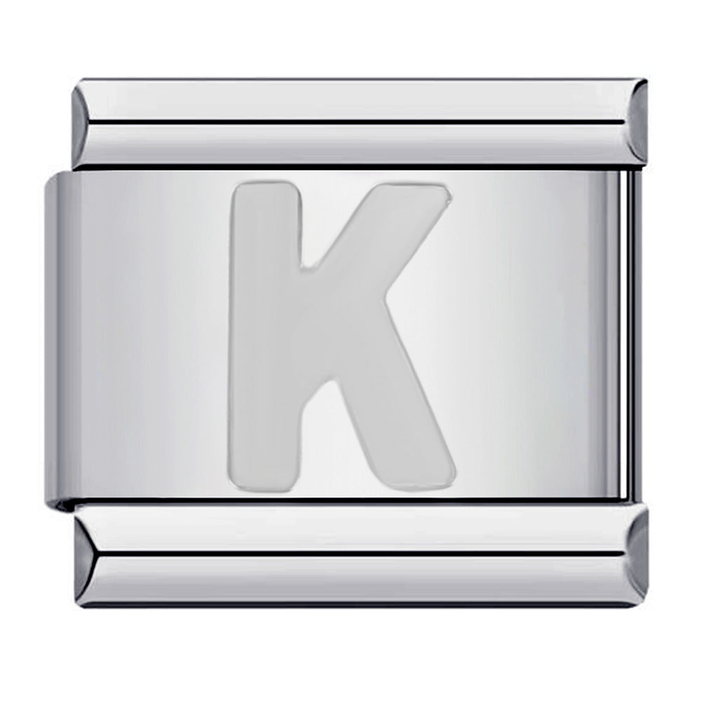 New Titanium Steel Silver Concave Surface 26 English Letters Italian Module Bracelet DIY Strap Chain Accessories Wholesale New Titanium Steel Silver Concave Surface 26 English Letters Italian Module Bracelet DIY Strap Chain Accessories Wholesale