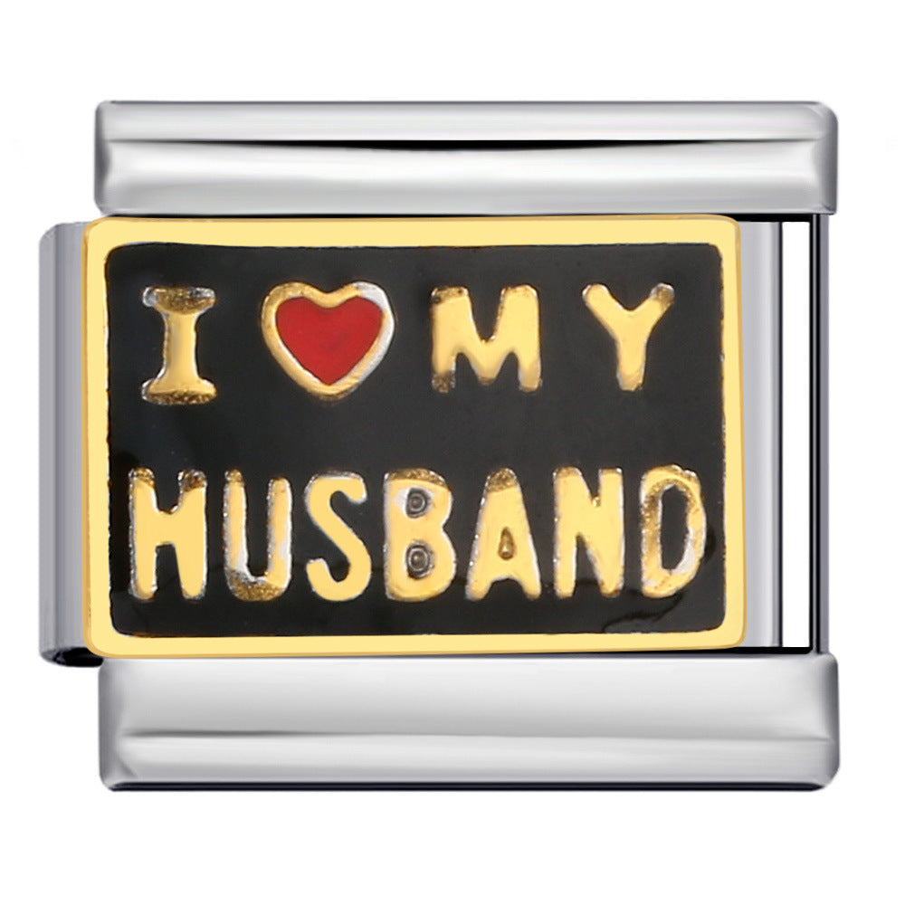 Romantic Valentine's Day Sweet Series Italian Module Bracelet Titanium Steel Welding Drip Oil Pattern DIY Bracelet Romantic Valentine's Day Sweet Series Italian Module Bracelet Titanium Steel Welding Drip Oil Pattern DIY Bracelet