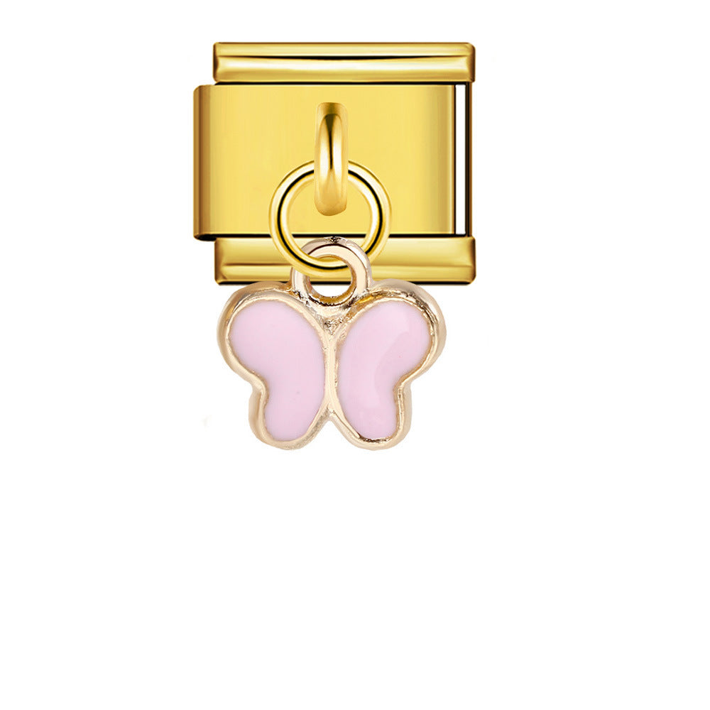 Charm Pendant Hook Style Italian Module Bracelet Titanium Steel Drip Oil Pattern DIY Bracelet Gift for Girls Charm Pendant Hook Style Italian Module Bracelet Titanium Steel Drip Oil Pattern DIY Bracelet Gift for Girls