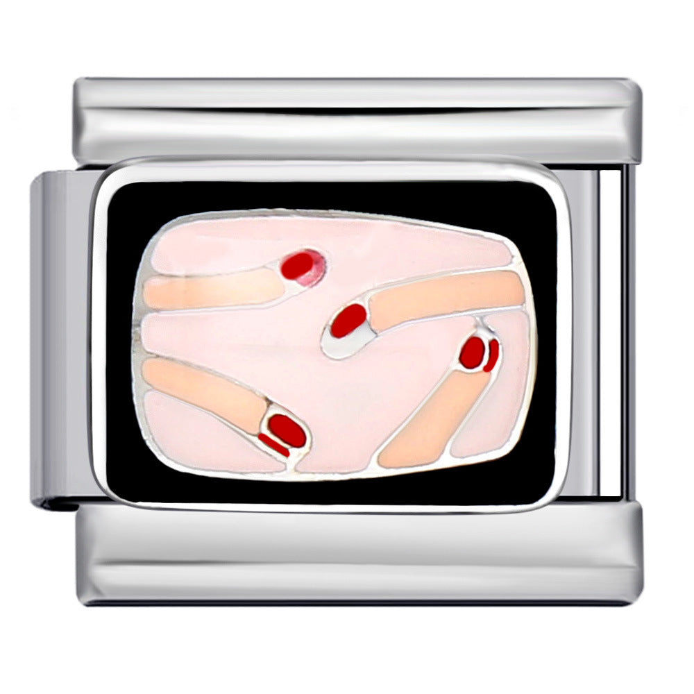 Personalized Pattern Italian Module Bracelet Stainless Steel Welding Drip Oil Cartoon DIY Elastic Splicing Bracelet Personalized Pattern Italian Module Bracelet Stainless Steel Welding Drip Oil Cartoon DIY Elastic Splicing Bracelet