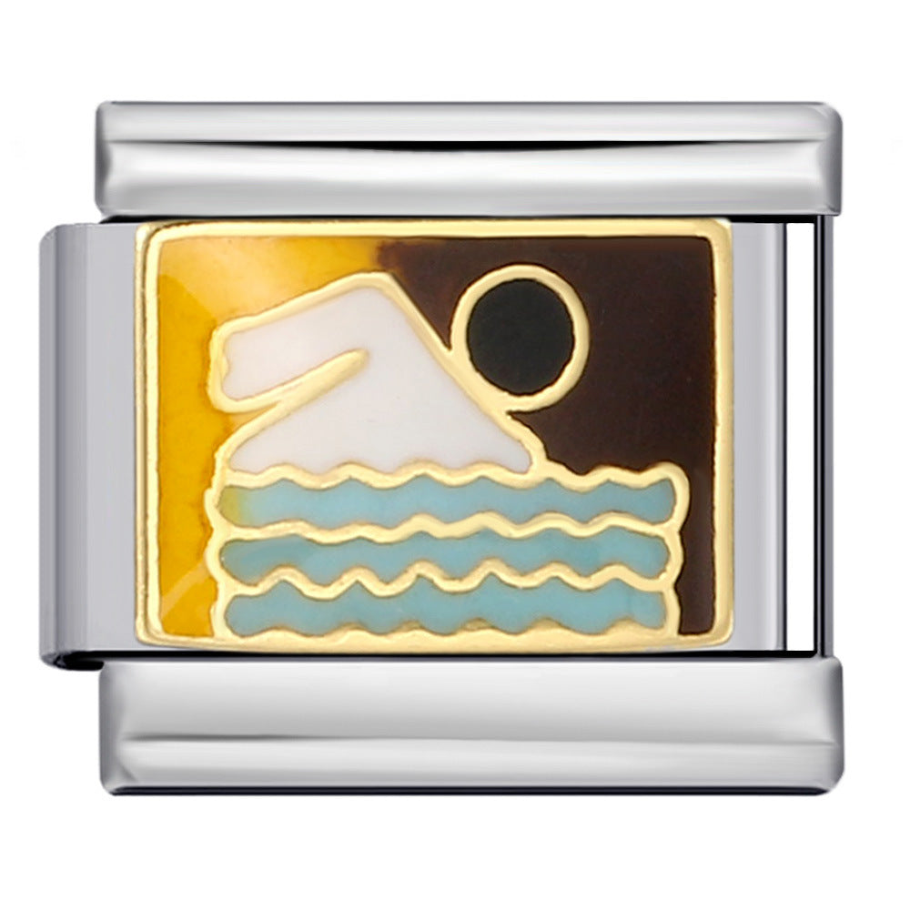 Sports Series DIY Stainless Steel Italian Module Bracelet Welding Pattern Personalized Elastic Splicing Bracelet Sports Series DIY Stainless Steel Italian Module Bracelet Welding Pattern Personalized Elastic Splicing Bracelet