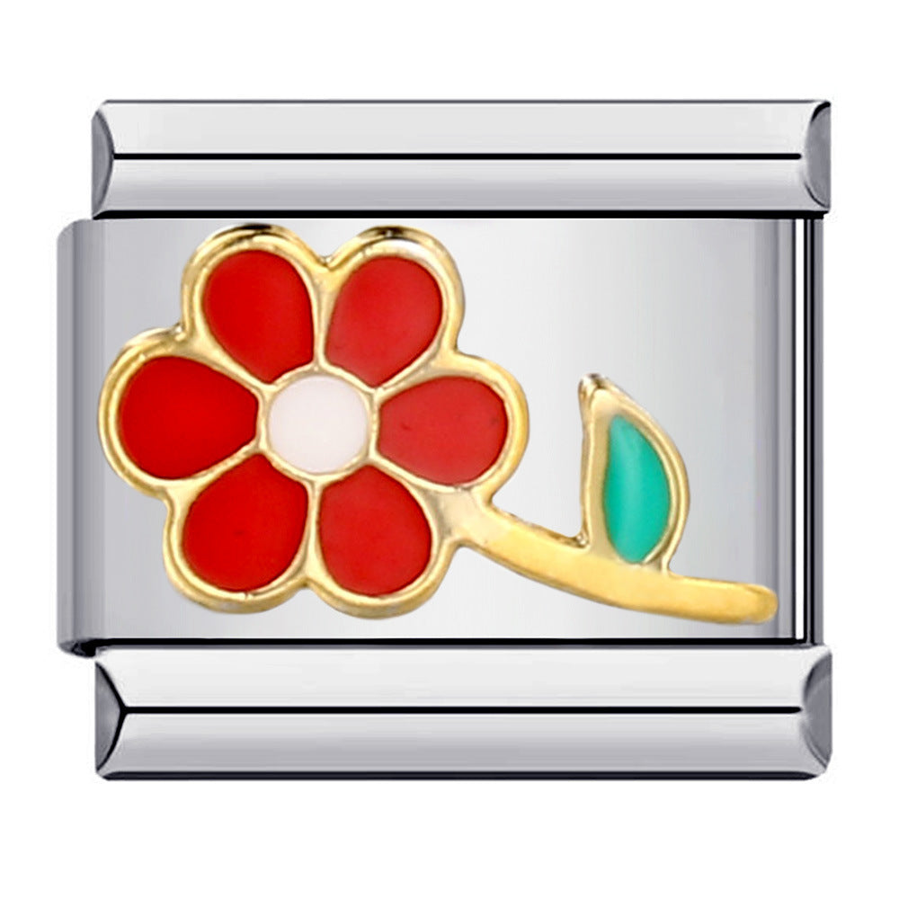 Flower Titanium Steel Drip Oil Welding Pattern Italian Module Bracelet Italian Charm Bracelet Flower Titanium Steel Drip Oil Welding Pattern Italian Module Bracelet Italian Charm Bracelet