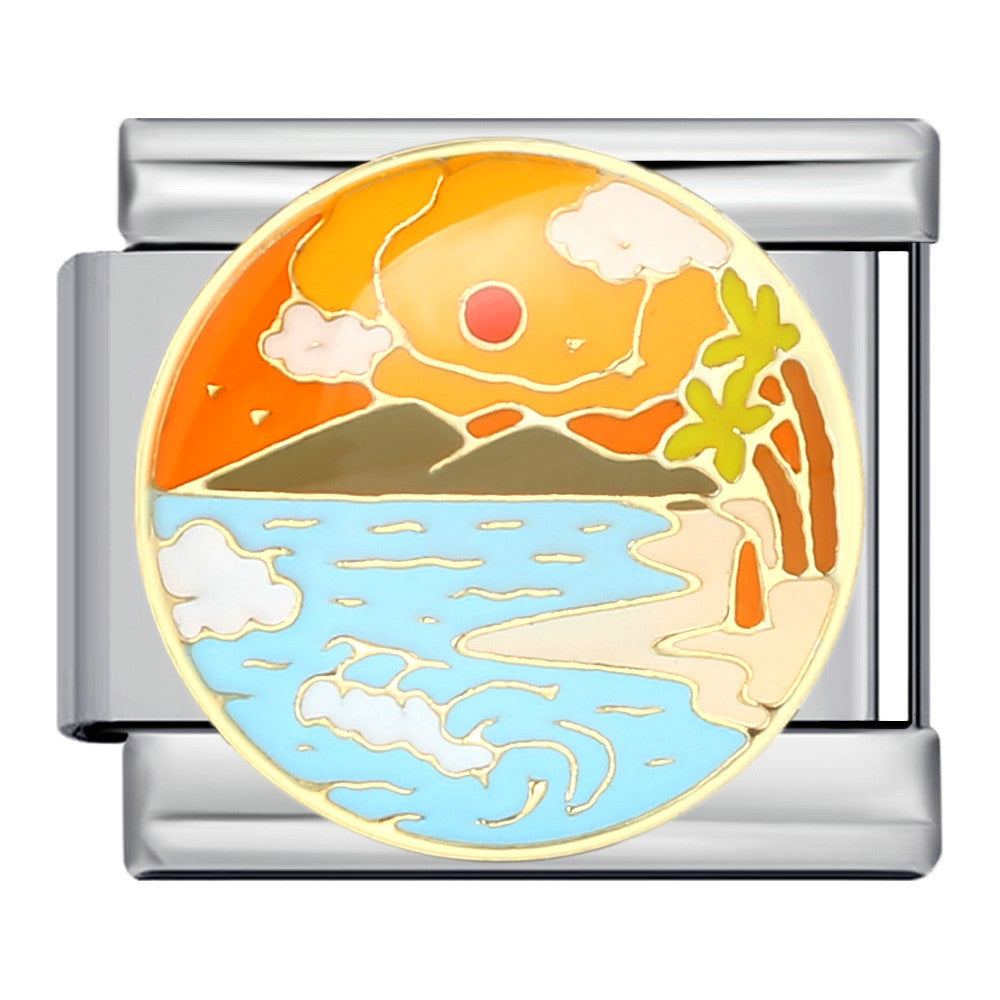 New River, Mountain, Seaside Scenery Italian Module Bracelet with Gold Plating and Oil Dripping DIY Welding Stainless Steel Bracelet New River, Mountain, Seaside Scenery Italian Module Bracelet with Gold Plating and Oil Dripping DIY Welding Stainless Steel Bracelet