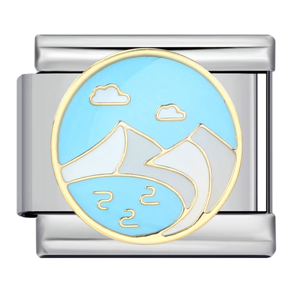 New River, Mountain, Seaside Scenery Italian Module Bracelet with Gold Plating and Oil Dripping DIY Welding Stainless Steel Bracelet New River, Mountain, Seaside Scenery Italian Module Bracelet with Gold Plating and Oil Dripping DIY Welding Stainless Steel Bracelet