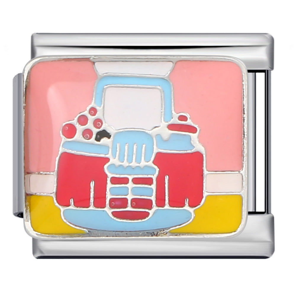 Fairy Tale Castle Italian Module Bracelet Titanium Steel Welding Gold Drip Oil Cartoon DIY Splicing Bracelet Accessories Fairy Tale Castle Italian Module Bracelet Titanium Steel Welding Gold Drip Oil Cartoon DIY Splicing Bracelet Accessories