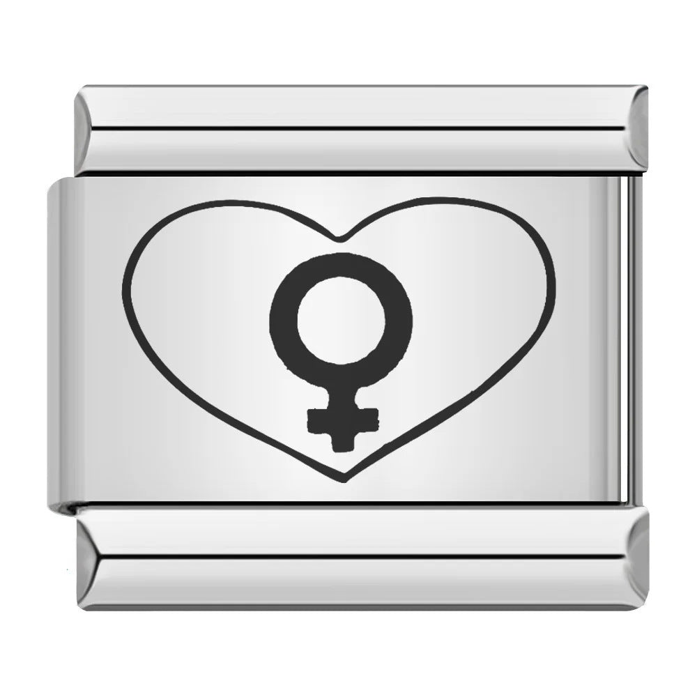 Cross Border Hot Selling Laser Engraving Heart-shaped Series Titanium Steel Handmade DIY Italian Module Bracelet Wholesale Cross Border Hot Selling Laser Engraving Heart-shaped Series Titanium Steel Handmade DIY Italian Module Bracelet Wholesale