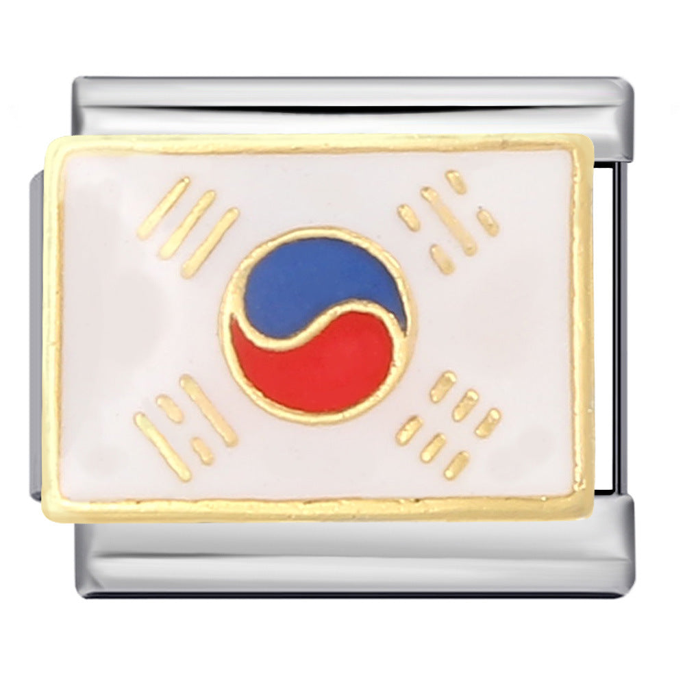 Flag, National Flag, Italian Module, Bracelet, Stainless Steel, Gold-plated, Oil Dripping, Welding Pattern, DIY Bracelet Wholesale Flag, National Flag, Italian Module, Bracelet, Stainless Steel, Gold-plated, Oil Dripping, Welding Pattern, DIY Bracelet Wholesale