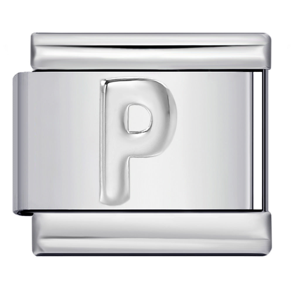 Italian Stainless Steel Silver Raised 26 Letter DIY Module Bracelet with Free Splicing Elastic Watch Strap Italian Stainless Steel Silver Raised 26 Letter DIY Module Bracelet with Free Splicing Elastic Watch Strap