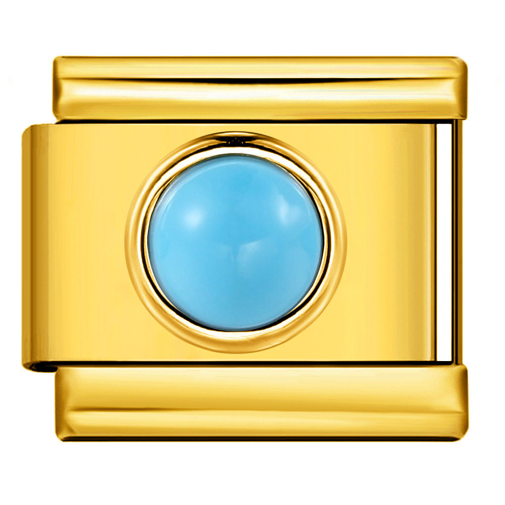 Gold Colored Heart-shaped Circle Diamond Italian Module Bracelet DIY Titanium Steel Welded Elastic Watch Chain Accessory Gold Colored Heart-shaped Circle Diamond Italian Module Bracelet DIY Titanium Steel Welded Elastic Watch Chain Accessory