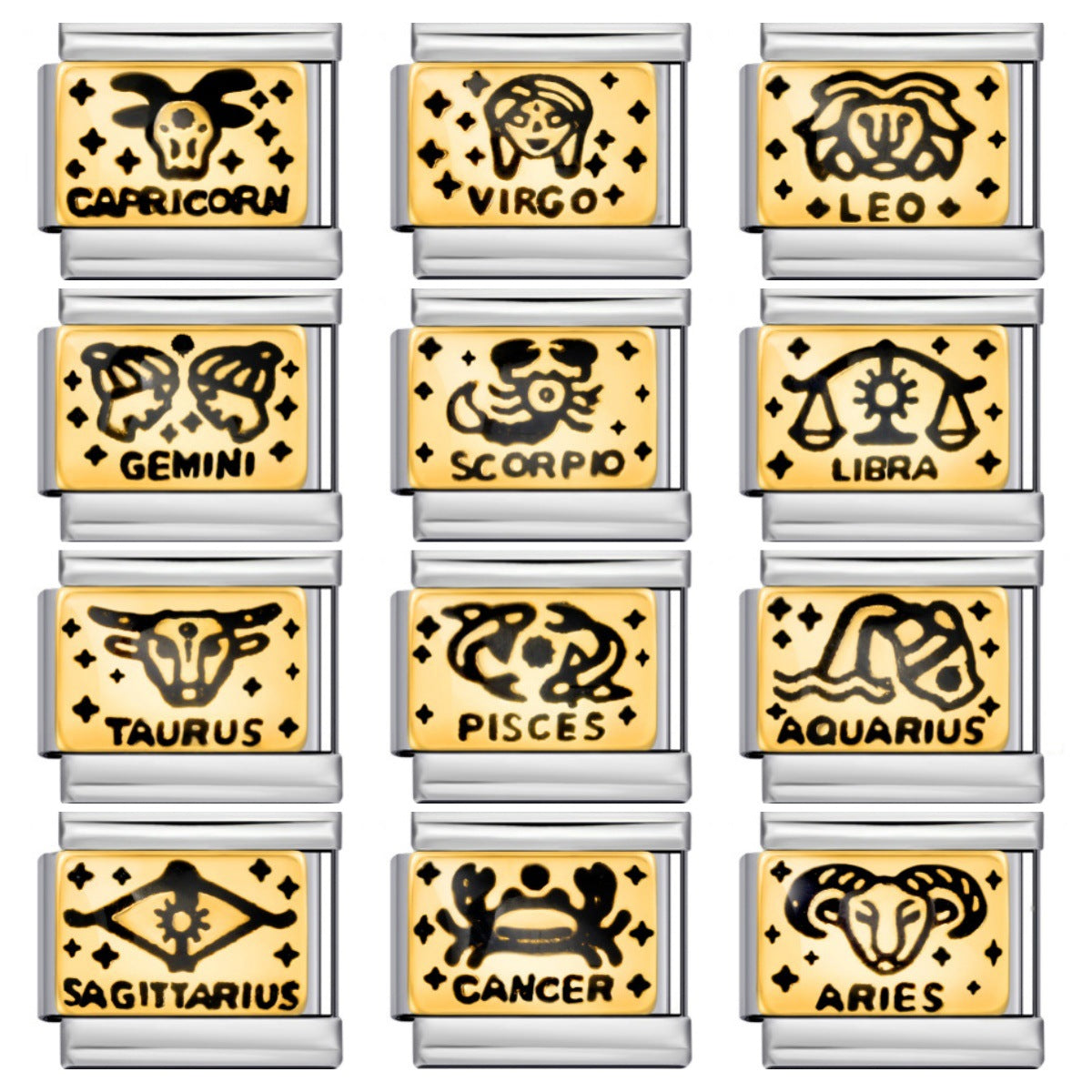 12 Zodiac Sign Italian Modular Bracelet Stainless Steel Gold Plated Enamel DIY Charm Bracelet Jewelry 12 Zodiac Sign Italian Modular Bracelet Stainless Steel Gold Plated Enamel DIY Charm Bracelet Jewelry