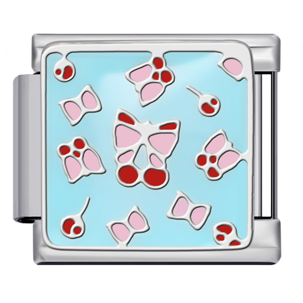 Bow & Cherry Pattern Italian Module Bracelet Titanium Steel Welded Drip-Oil DIY Bracelet Women's Jewelry Bow & Cherry Pattern Italian Module Bracelet Titanium Steel Welded Drip-Oil DIY Bracelet Women's Jewelry