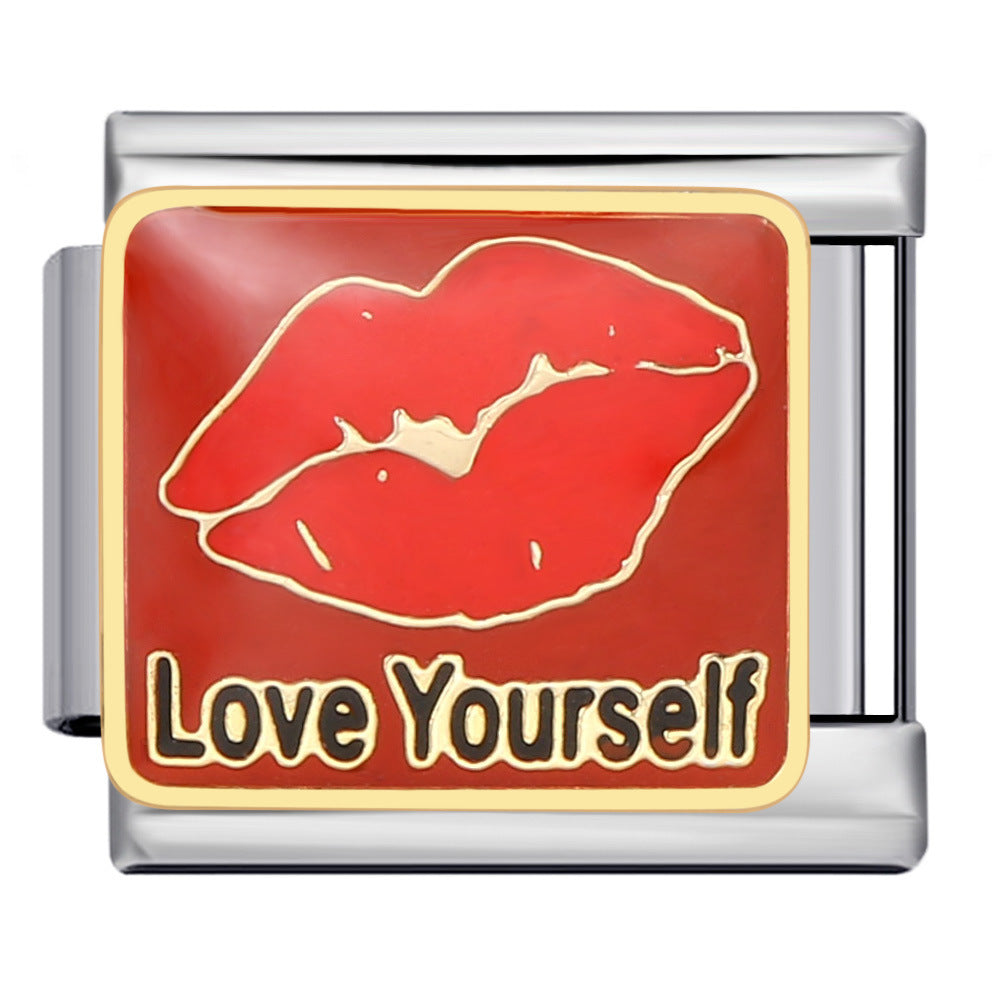 European and American Cross-border Italian Module Bracelet DIY Titanium Steel Welding Pattern Gold-plated Drip Oil Bracelet Accessories Wholesale European and American Cross-border Italian Module Bracelet DIY Titanium Steel Welding Pattern Gold-plated Drip Oil Bracelet Accessories Wholesale