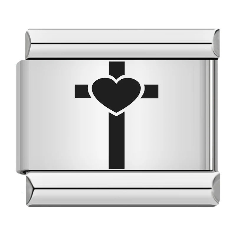 Titanium Steel Laser Engraved Cross Italian Module Bracelet DIY Watch Strap Chain Italian Charms Titanium Steel Laser Engraved Cross Italian Module Bracelet DIY Watch Strap Chain Italian Charms