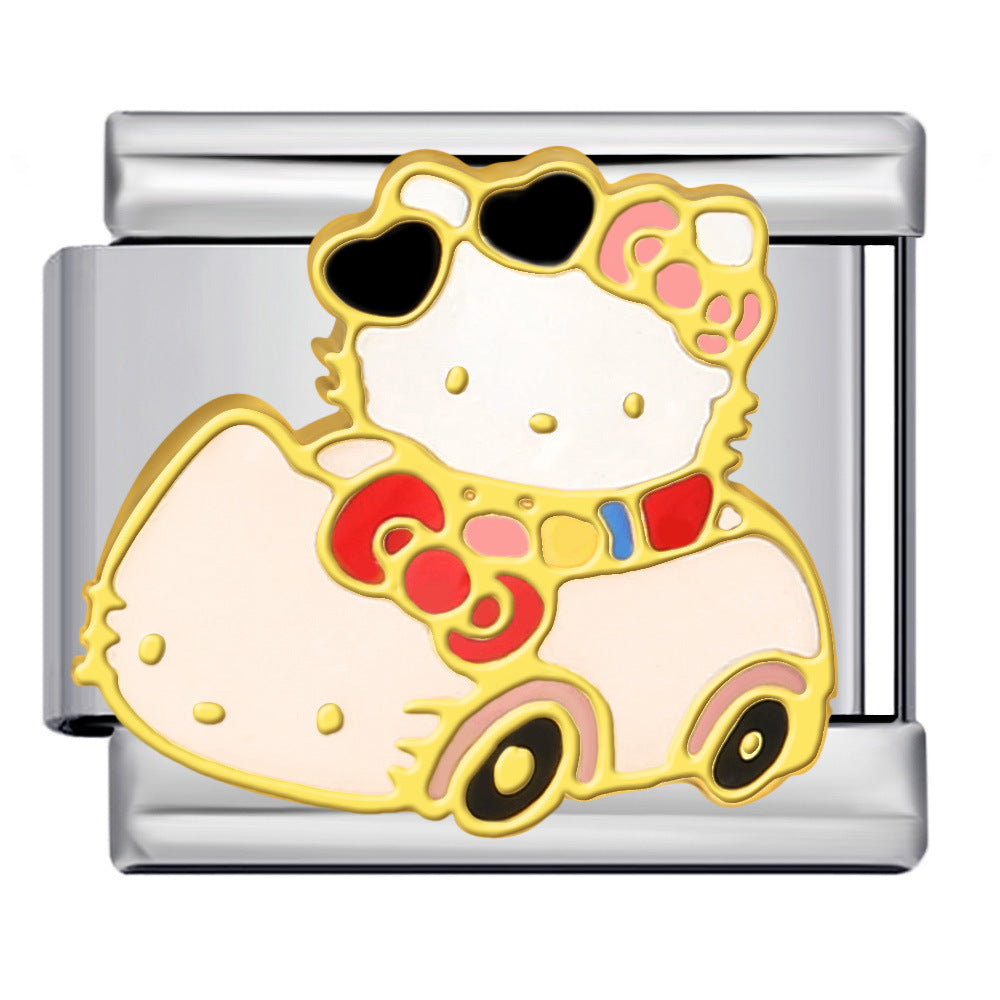 Cute Cartoon Cat Titanium Steel Welded Drip Bracelet DIY Italian Modular Charm Friendship Gift for Besties Cute Cartoon Cat Titanium Steel Welded Drip Bracelet DIY Italian Modular Charm Friendship Gift for Besties