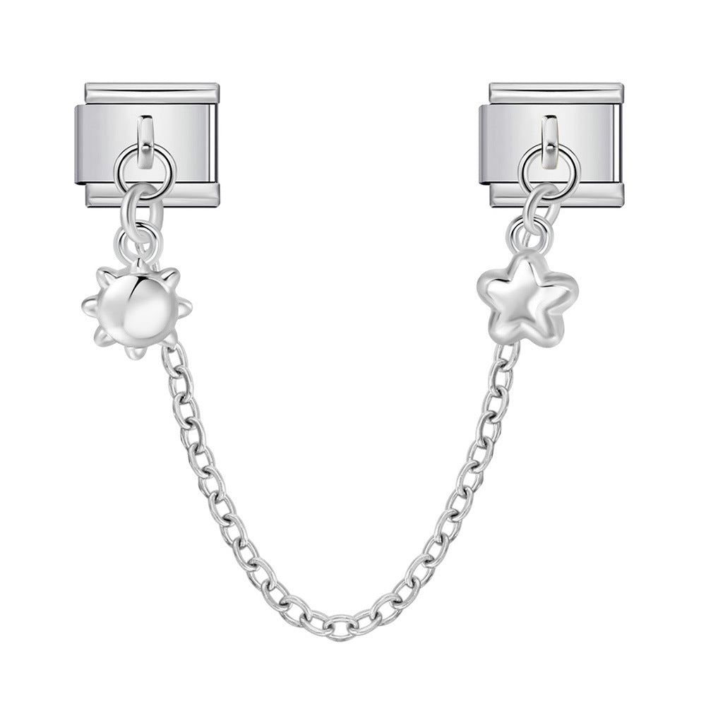 New Silver Double Pendant Italian Module Bracelet Stainless Steel Hook DIY Elastic Splicing Strap Chain New Silver Double Pendant Italian Module Bracelet Stainless Steel Hook DIY Elastic Splicing Strap Chain