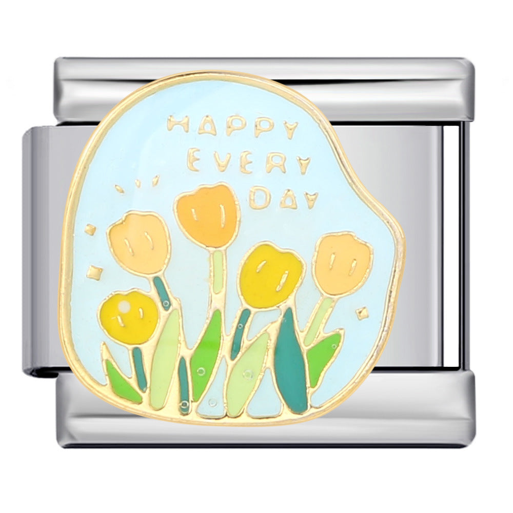 Italian Module Bracelet Flower Series Titanium Steel Drip Oil Welding Pattern DIY Elastic Splicing Fashion Bracelet Italian Module Bracelet Flower Series Titanium Steel Drip Oil Welding Pattern DIY Elastic Splicing Fashion Bracelet